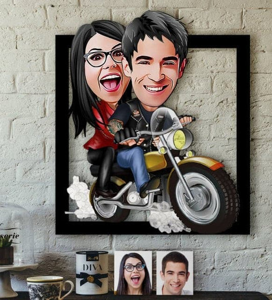 Personalisiertes 3D Cartoon Wandbild - Paar auf Motorrad