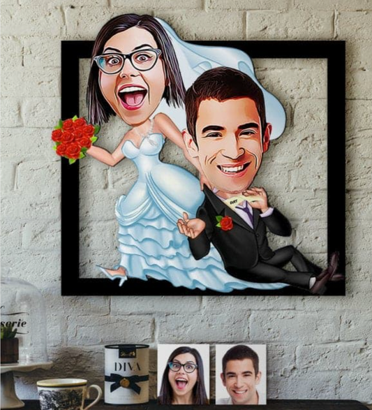 Personalisiertes 3D Cartoon Wandbild - Hochzeit