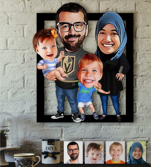 Personalisiertes 3D Cartoon Wandbild - Familie mit 4 Personen