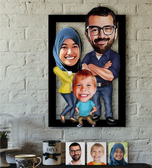 Personalisiertes 3D Cartoon Wandbild - Familie mit einem Kind