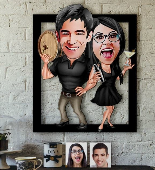 Personalisiertes 3D Cartoon Wandbild - Bar Paar