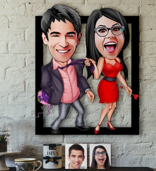 Personalisiertes 3D Cartoon Wandbild - Verliebtes Pärchen