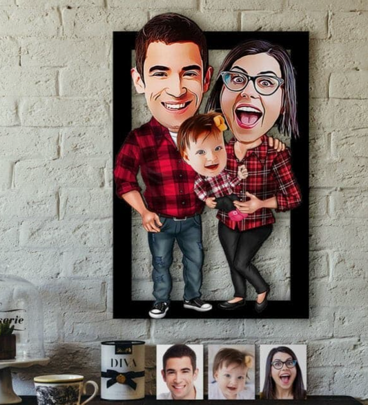 Personalisiertes 3D Cartoon Wandbild - Familie mit einem Kind