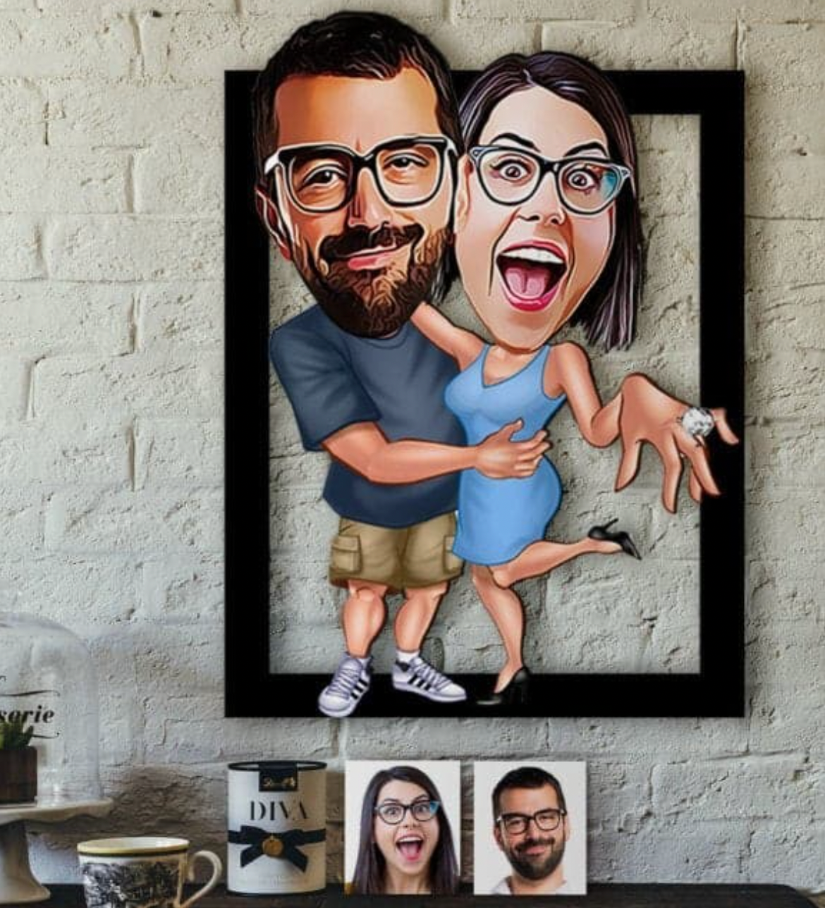 Personalisiertes 3D Cartoon Wandbild - Paar mit Ring