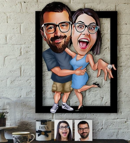 Personalisiertes 3D Cartoon Wandbild - Paar mit Ring