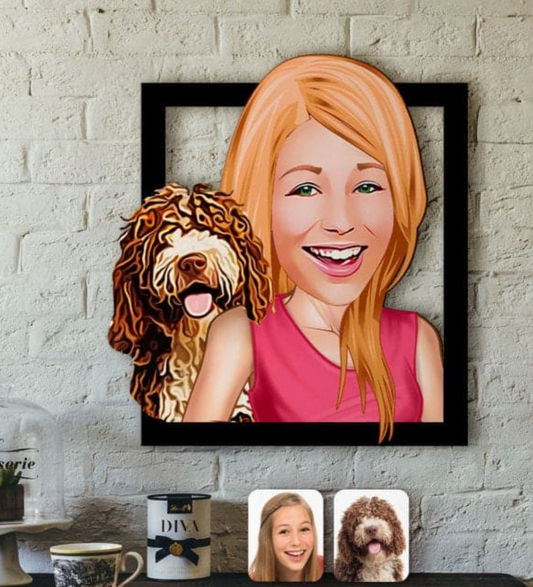 Personalisiertes 3D Cartoon Wandbild - Frau mit Tier