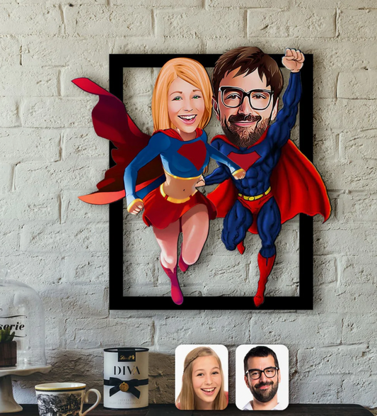 Personalisiertes 3D Cartoon Wandbild - Superhelden Paar