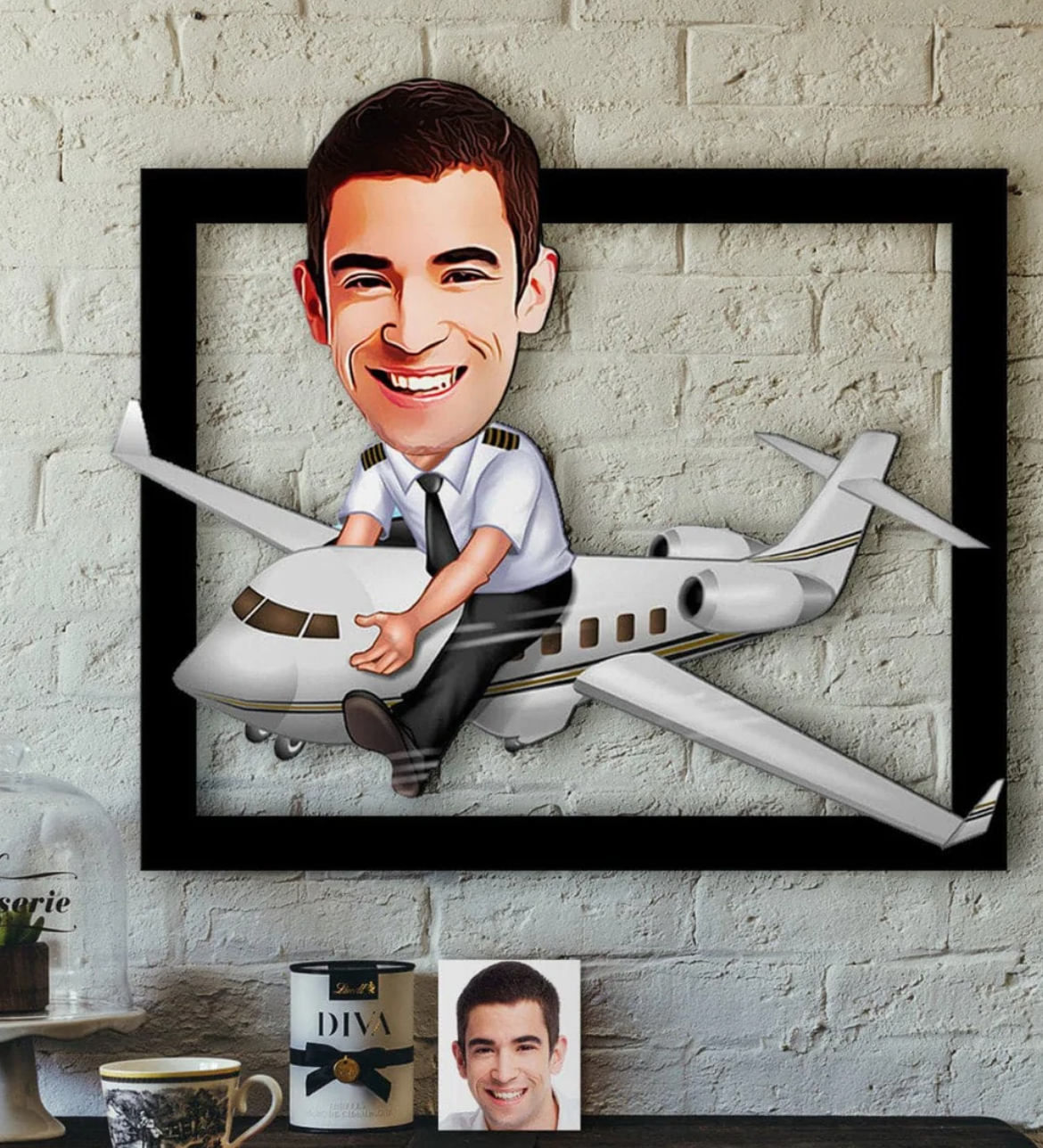 Personalisiertes 3D Cartoon Wandbild - Pilot