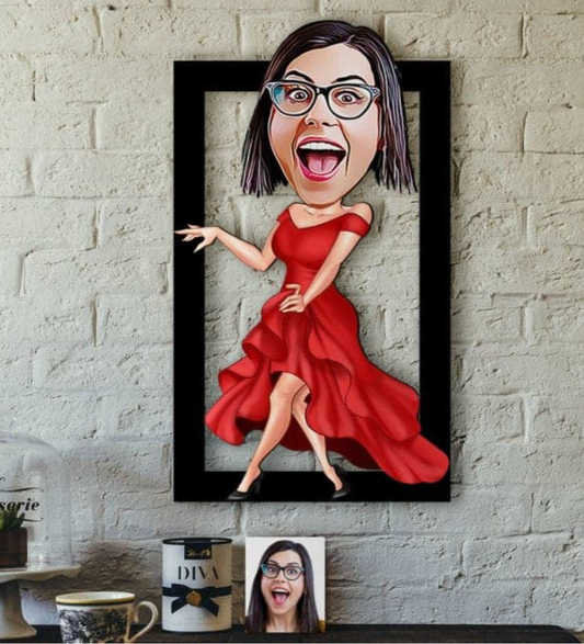 Personalisiertes 3D Cartoon Wandbild - Frau im Kleid