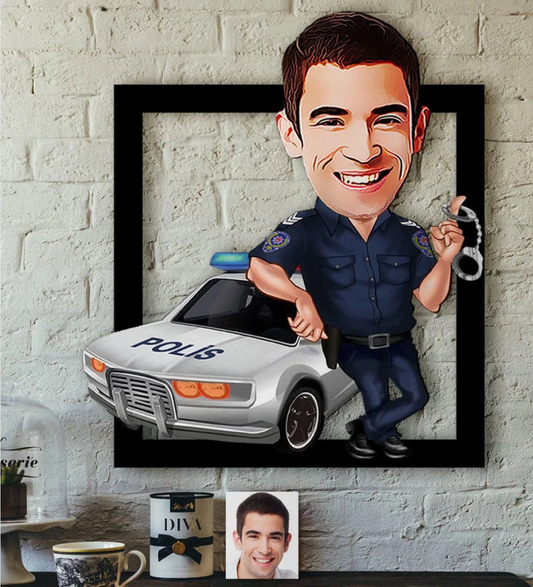 Personalisiertes 3D Cartoon Wandbild - Polizist/Polizistin