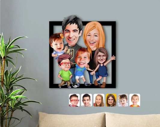 Personalisiertes 3D Cartoon Wandbild - Familie mit 6 Personen