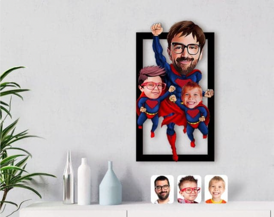 Personalisiertes 3D Cartoon Wandbild - Superhelden mit 3 Personen