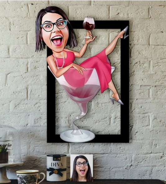 Personalisiertes 3D Cartoon Wandbild - Frau im Glas