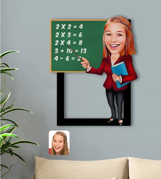 Personalisiertes 3D Cartoon Wandbild - Lehrerin mit Tafel