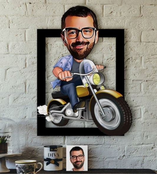 Personalisiertes 3D Cartoon Wandbild - Mann auf Motorrad