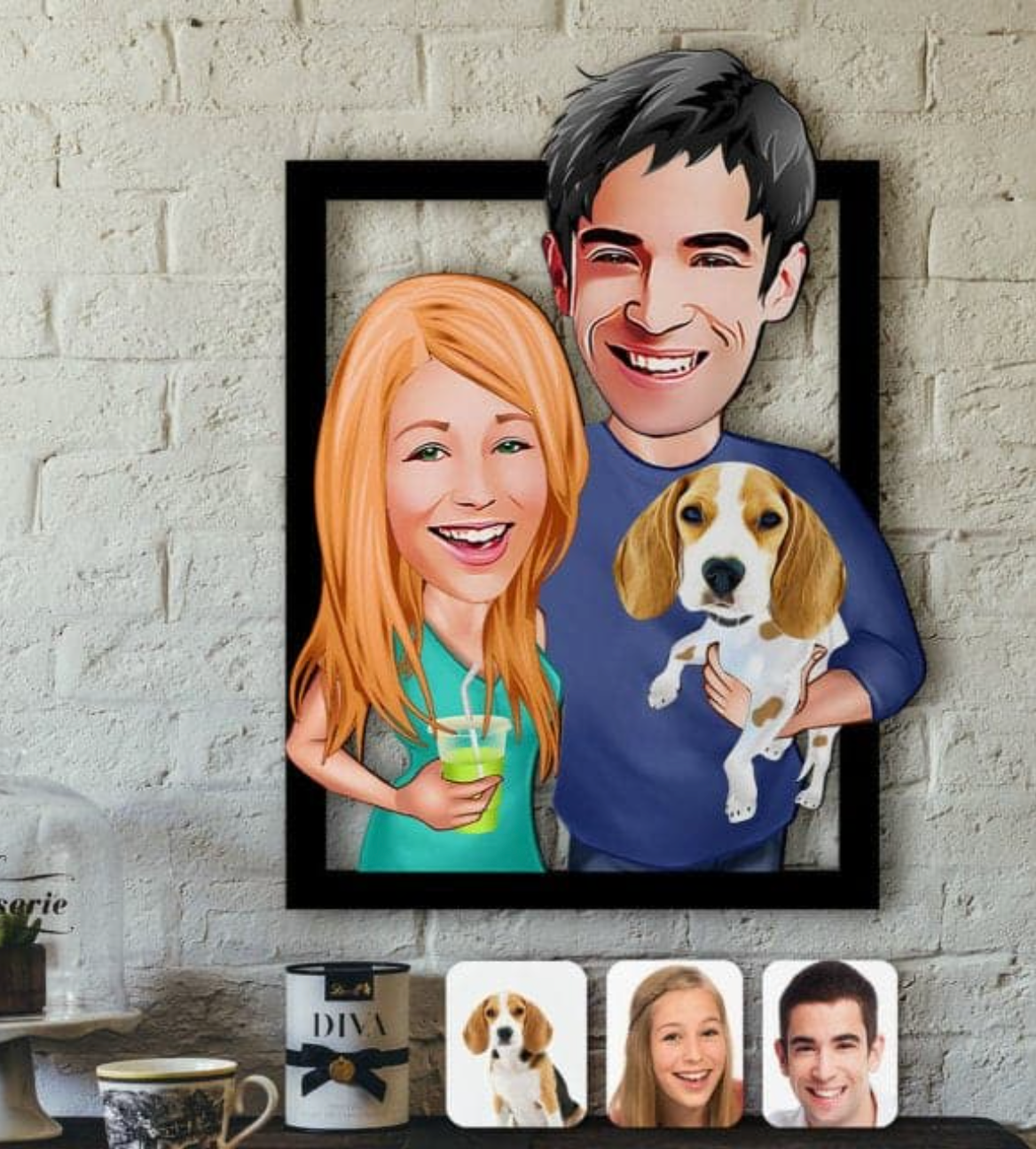 Personalisiertes 3D Cartoon Wandbild - Paar mit Tier