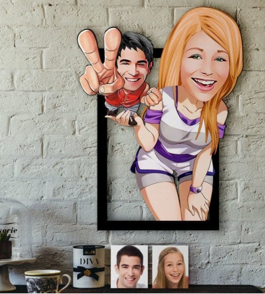 Personalisiertes 3D Cartoon Wandbild - Witziges Pärchenfoto