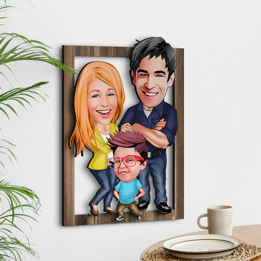 Personalisiertes 3D Cartoon Wandbild - kleine Familie