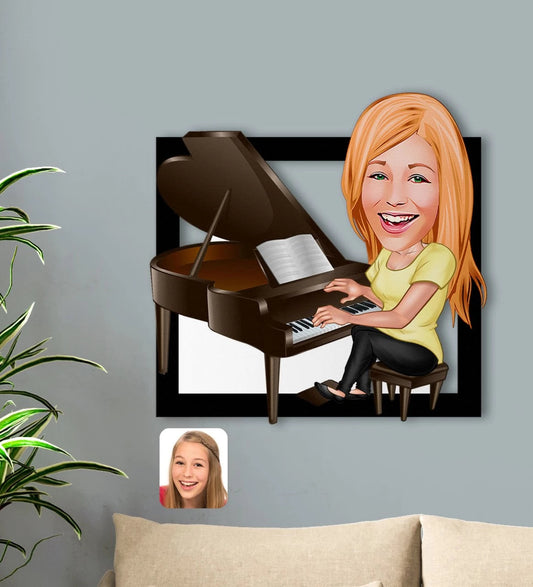 Personalisiertes 3D Cartoon Wandbild - Klavierspielerin