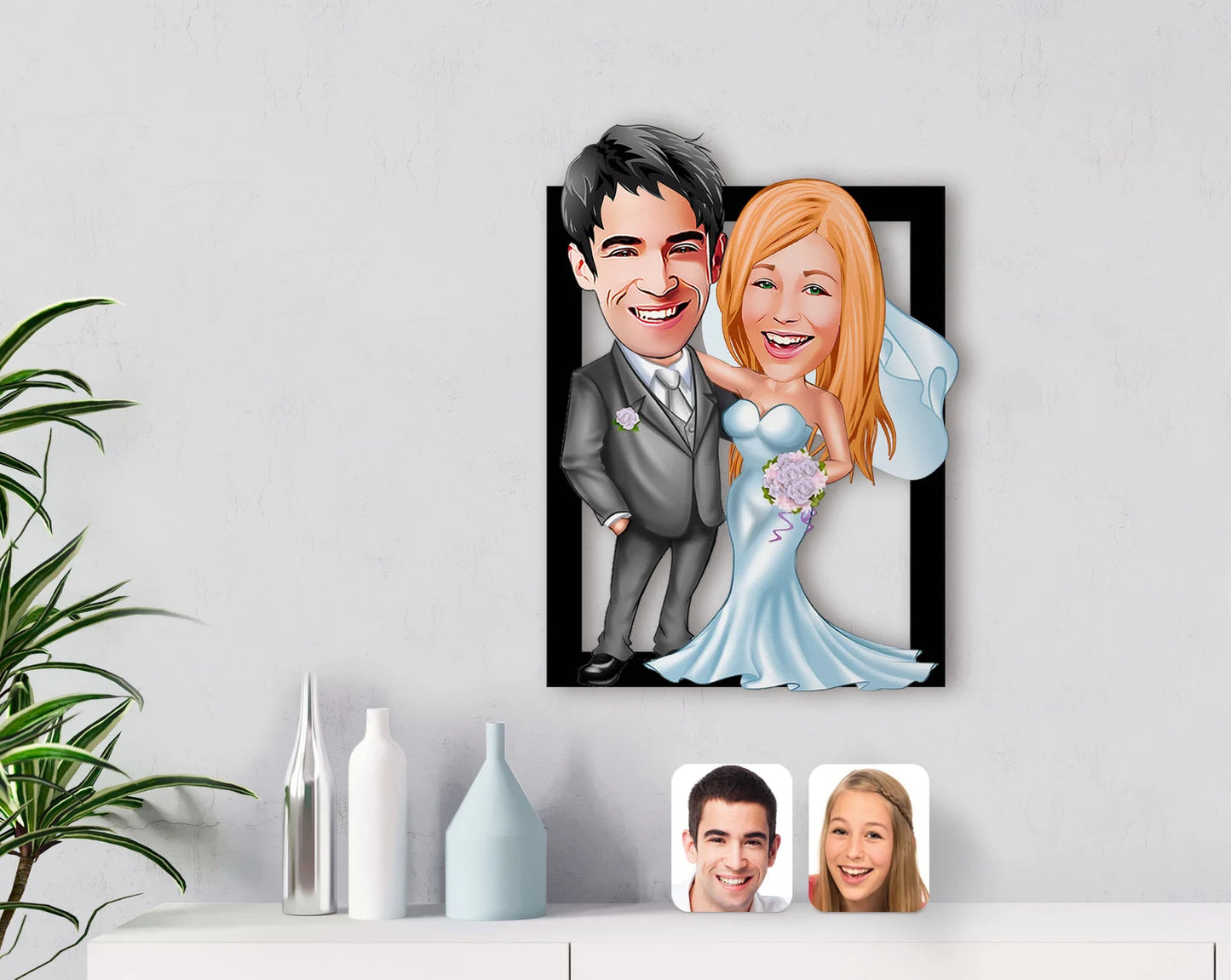 Personalisiertes 3D Cartoon Wandbild - Hochzeitspaar