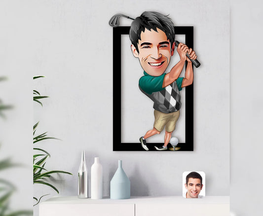 Personalisiertes 3D Cartoon Wandbild - Golfer